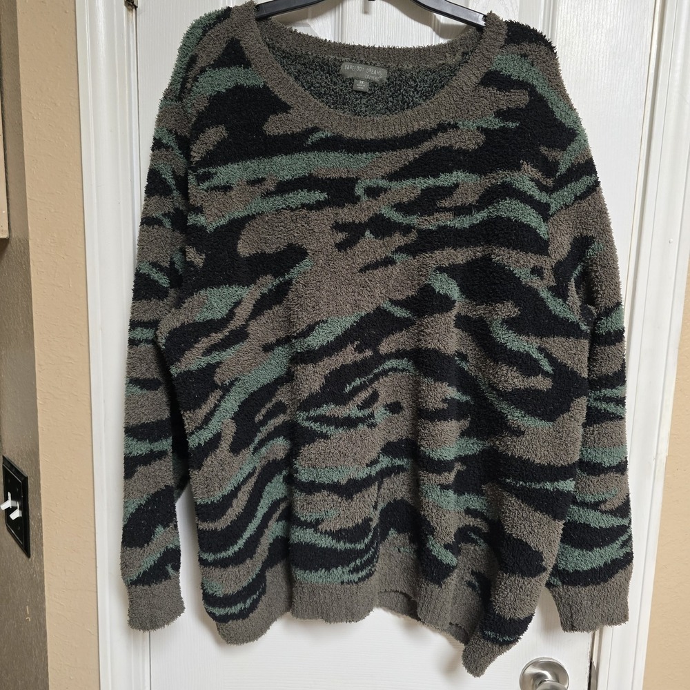 Barefoot Dreams Sweater Women 3X Plus Gray Seaside Crew Neck CozyChic Camouflage